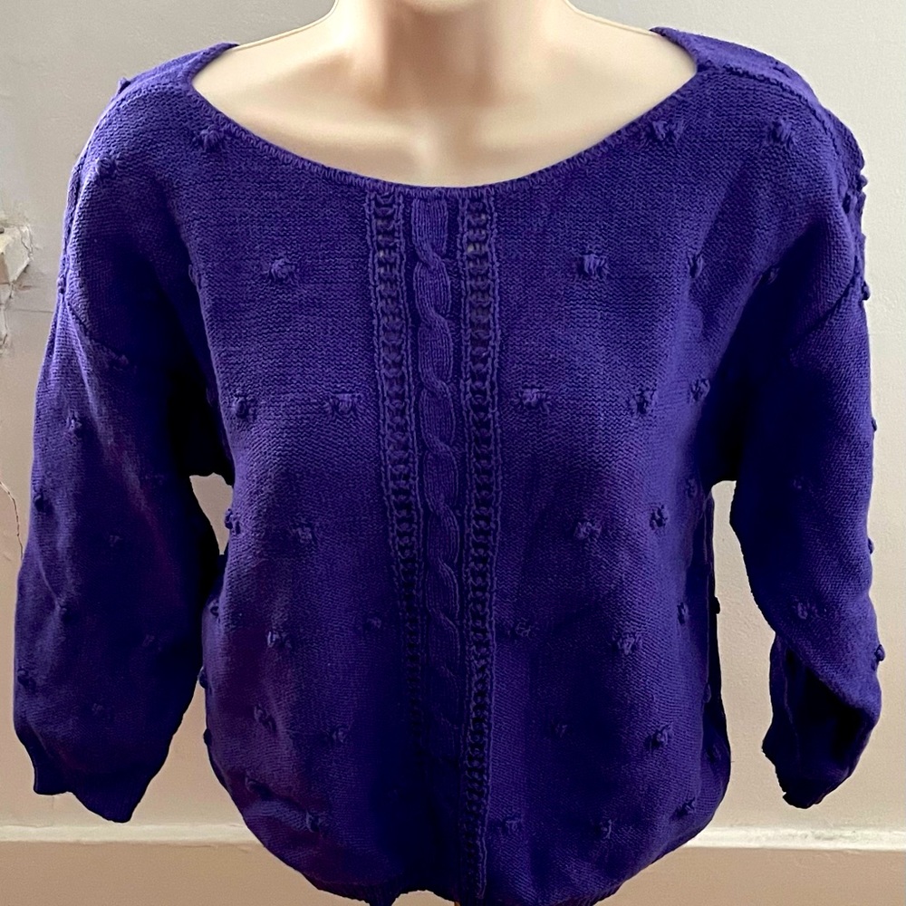 Vintage Beldoch Popper purple cable knit popcorn stitch pattern cropped sweater